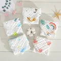 5-pack 100% Cotton Muslin Baby Washcloths Set Cartoon Animal Pattern 6 Layer Gauze Face Towels Saliva Towel  image 2