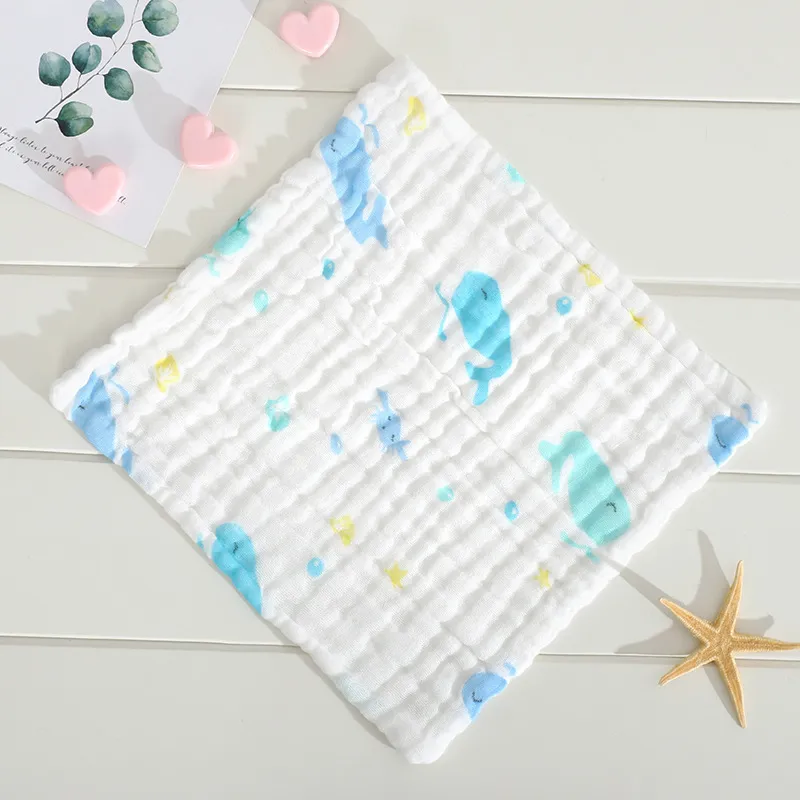 5-pack 100% Cotton Muslin Baby Washcloths Set Cartoon Animal Pattern 6 Layer Gauze Face Towels Saliva Towel big image 4