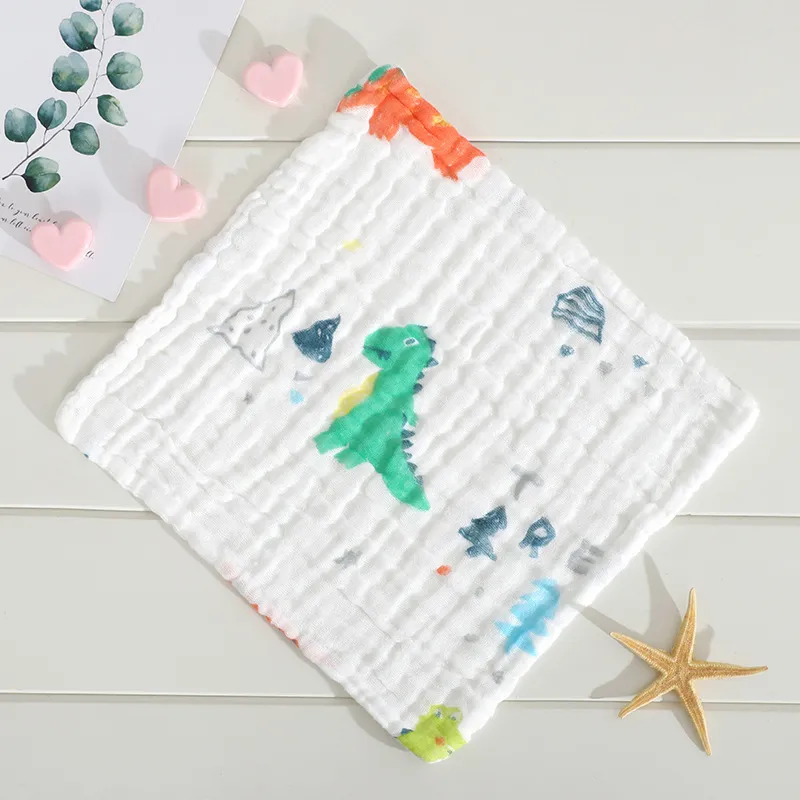 5-pack 100% Cotton Muslin Baby Washcloths Set Cartoon Animal Pattern 6 Layer Gauze Face Towels Saliva Towel  big image 5