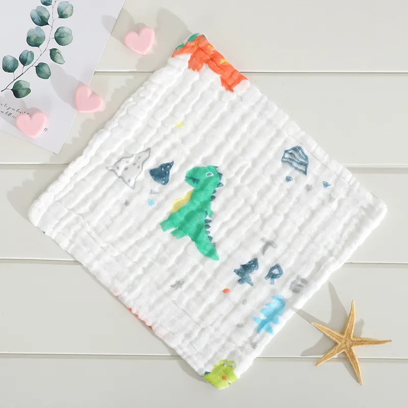 5-pack 100% Cotton Muslin Baby Washcloths Set Cartoon Animal Pattern 6 Layer Gauze Face Towels Saliva Towel big image 5