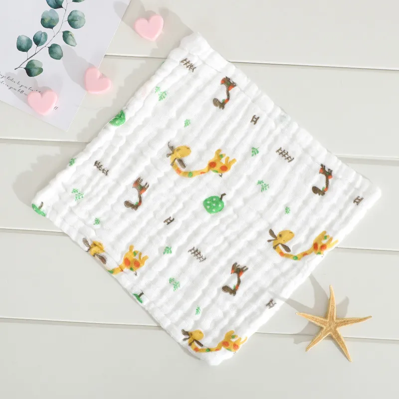 5-pack 100% Cotton Muslin Baby Washcloths Set Cartoon Animal Pattern 6 Layer Gauze Face Towels Saliva Towel big image 6
