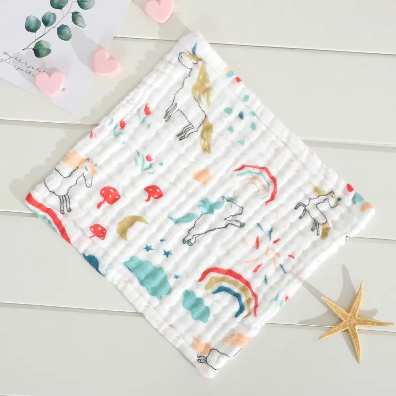 5-pack 100% Cotton Muslin Baby Washcloths Set Cartoon Animal Pattern 6 Layer Gauze Face Towels Saliva Towel big image 7