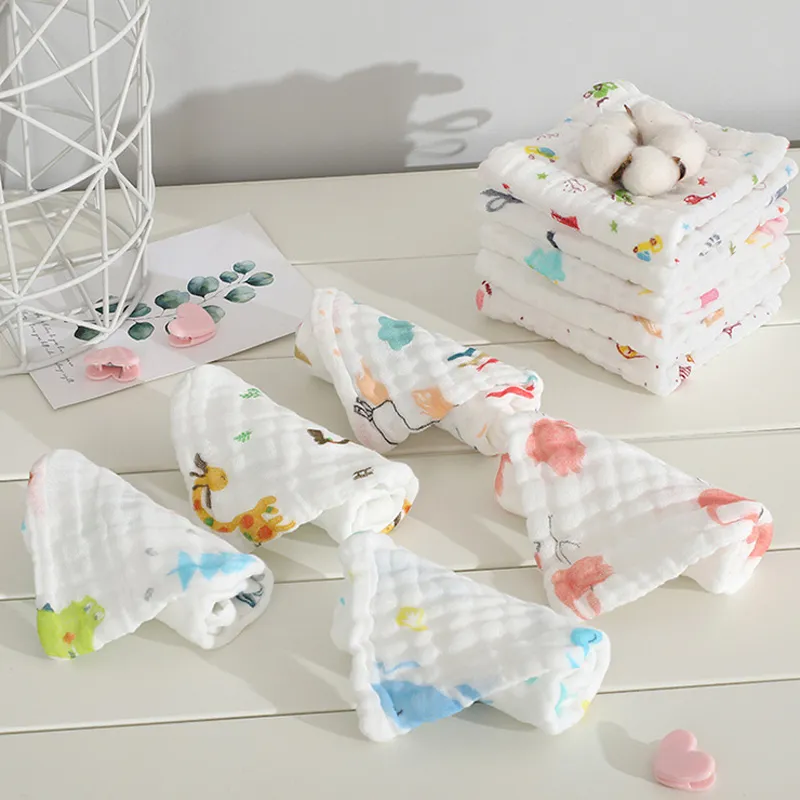 5-pack 100% Cotton Muslin Baby Washcloths Set Cartoon Animal Pattern 6 Layer Gauze Face Towels Saliva Towel  big image 8