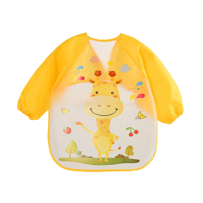 Baby Smock Waterproof Bib Cartoon Giraffe Butterfly Pattern Toddler Eating Clothes Bib Art Smocks 1-
