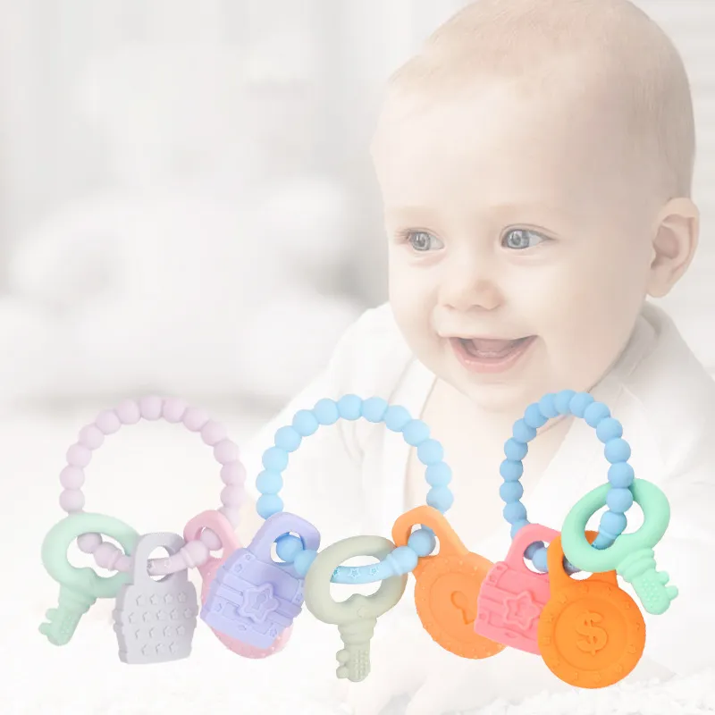 Food Grade Silicone Teether Bracelet Baby Teether Ring Chew Bracelet Grey image 4