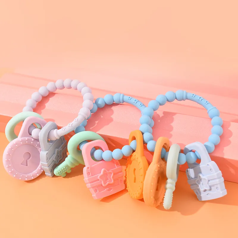 Food Grade Silicone Teether Bracelet Baby Teether Ring Chew Bracelet Grey image 6