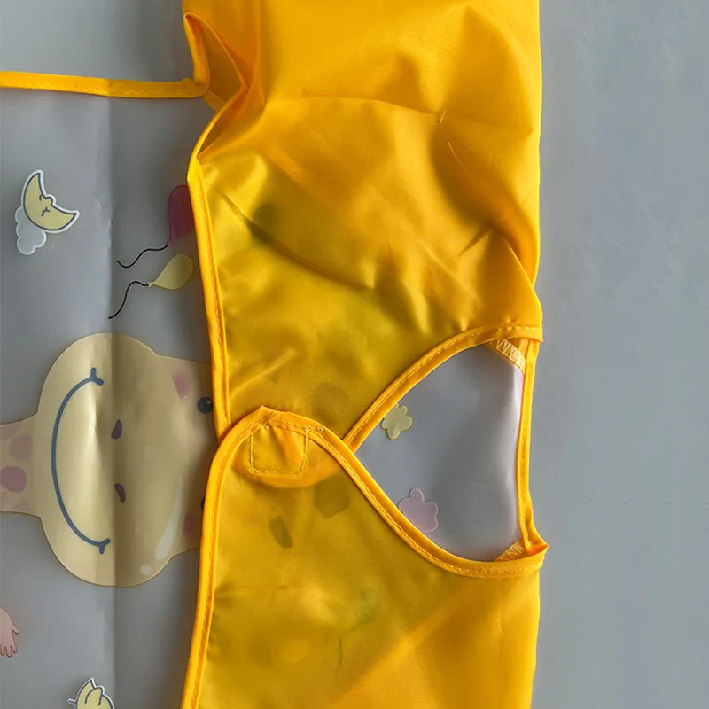 Baby-Kittel, wasserdicht, Lätzchen, Cartoon-Giraffe, Schmetterling, Muster, Kleinkind, Essenskleidung, Lätzchen, Kunstkittel, 1-3 Jahre alt gelb big image 1