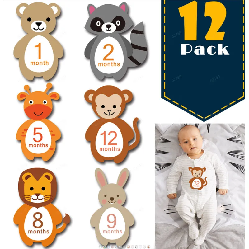 12-pack Animal Design Baby Monthly Milestone Stickers  big image 1