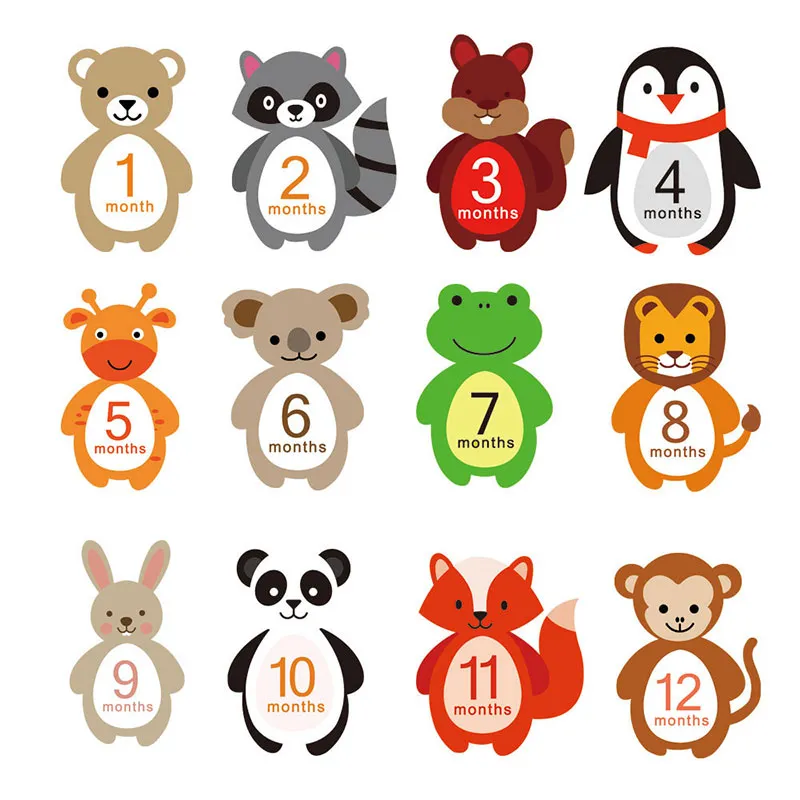 12-pack Animal Design Baby Monthly Milestone Stickers  big image 5
