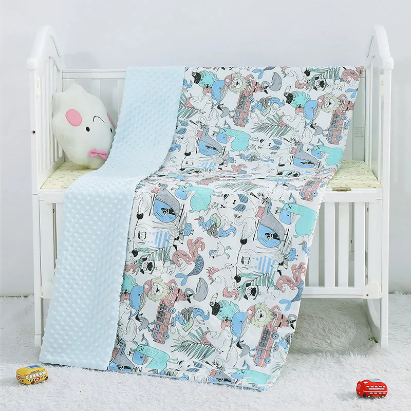 100% Cotton Baby Boys/Girls Soft Plush Wearable Blankets With Dotted Backing, Lovely Cartoon Animals Double Layer Toddler Receiving Blanket Throw For