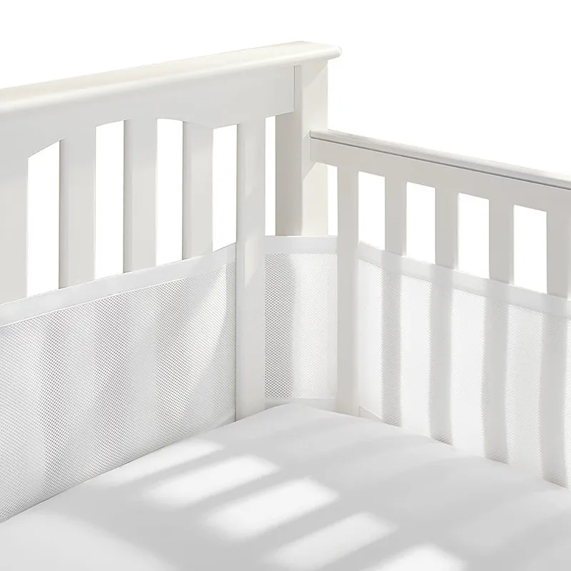 أغطية واقي سرير الأطفال الشبكي المسامي يناسب سريرًا مضلعًا بأربعة جوانب أبيض big image 1
