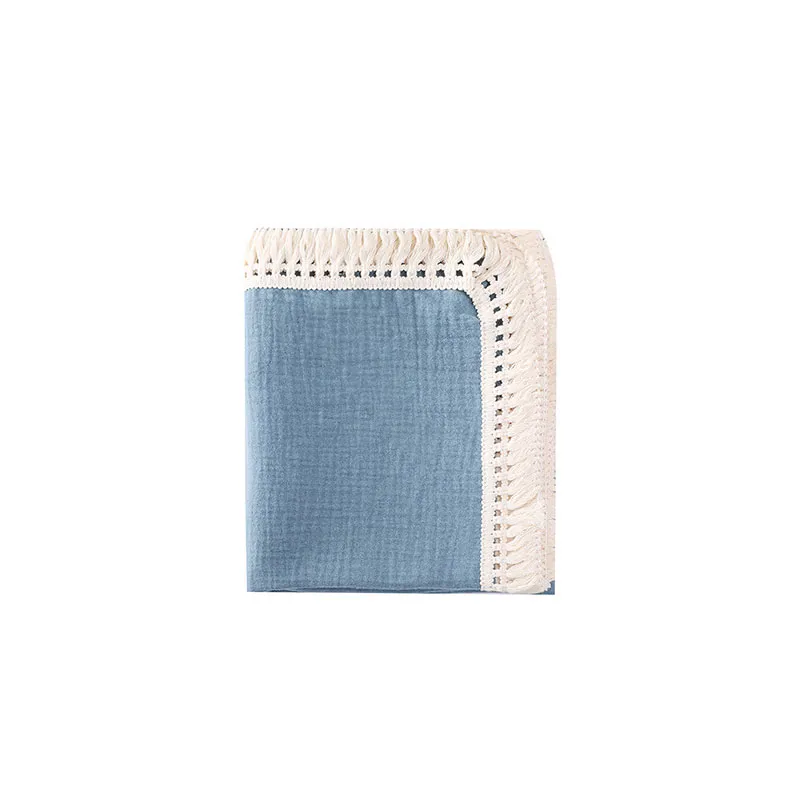 

100% Cotton Muslin Baby Swaddle Quilt Blanket Boho Solid Fringe Blanket