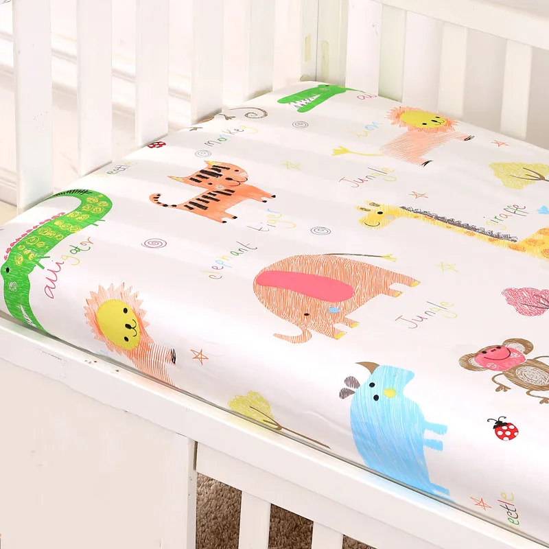 100% Cotton Baby Fitted Crib Sheets Soft Breathable Baby Sheet Cartoon Print Multiple Sizes