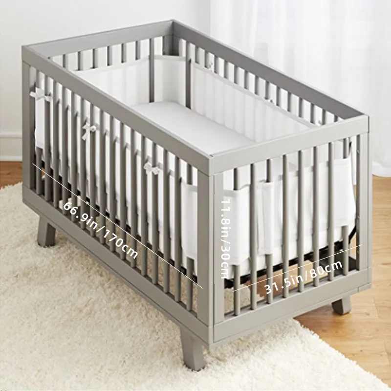 Breathable Mesh Crib Rail Guard Covers Fits Four-Sided Slatted Crib big image 3