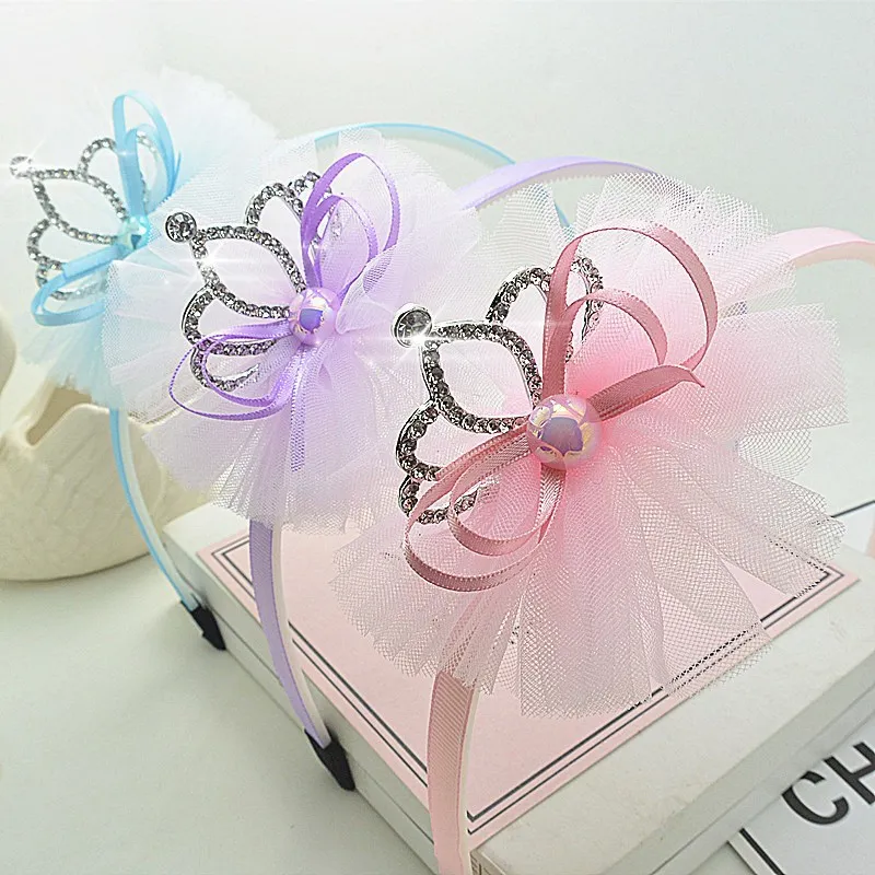 Sequin Crown Lace Headband for Girls Pink big image 1