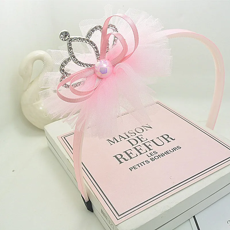 Pailletten-Kronen-Spitzen-Stirnband für Mädchen rosa big image 1
