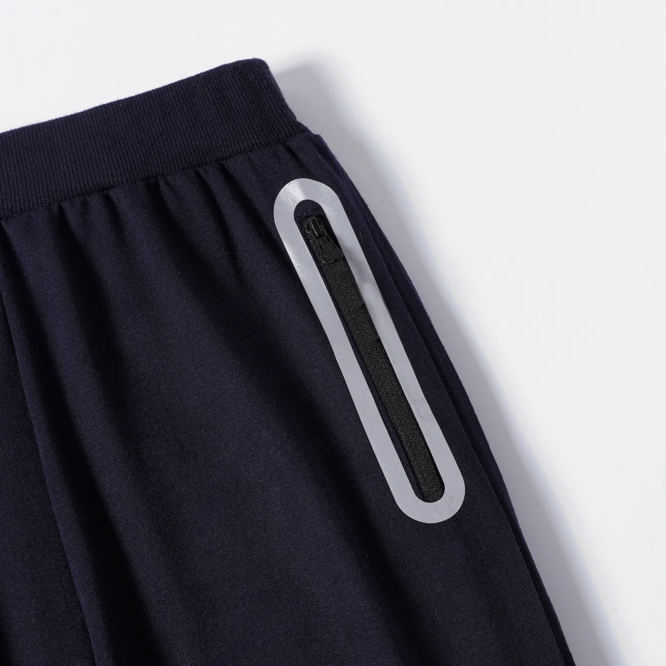 Kid Boy Laser Print Zipper Design Elasticized Pants Dark Blue big image 1
