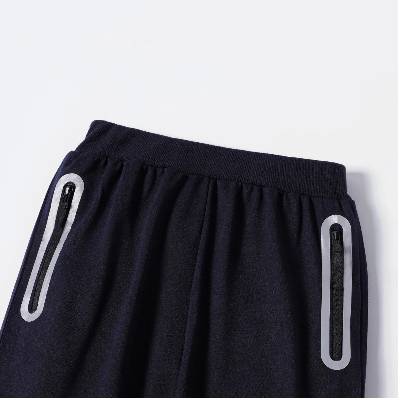 pantalones elásticos con diseño de cremallera y estampado láser para niños Azul oscuro big image 1