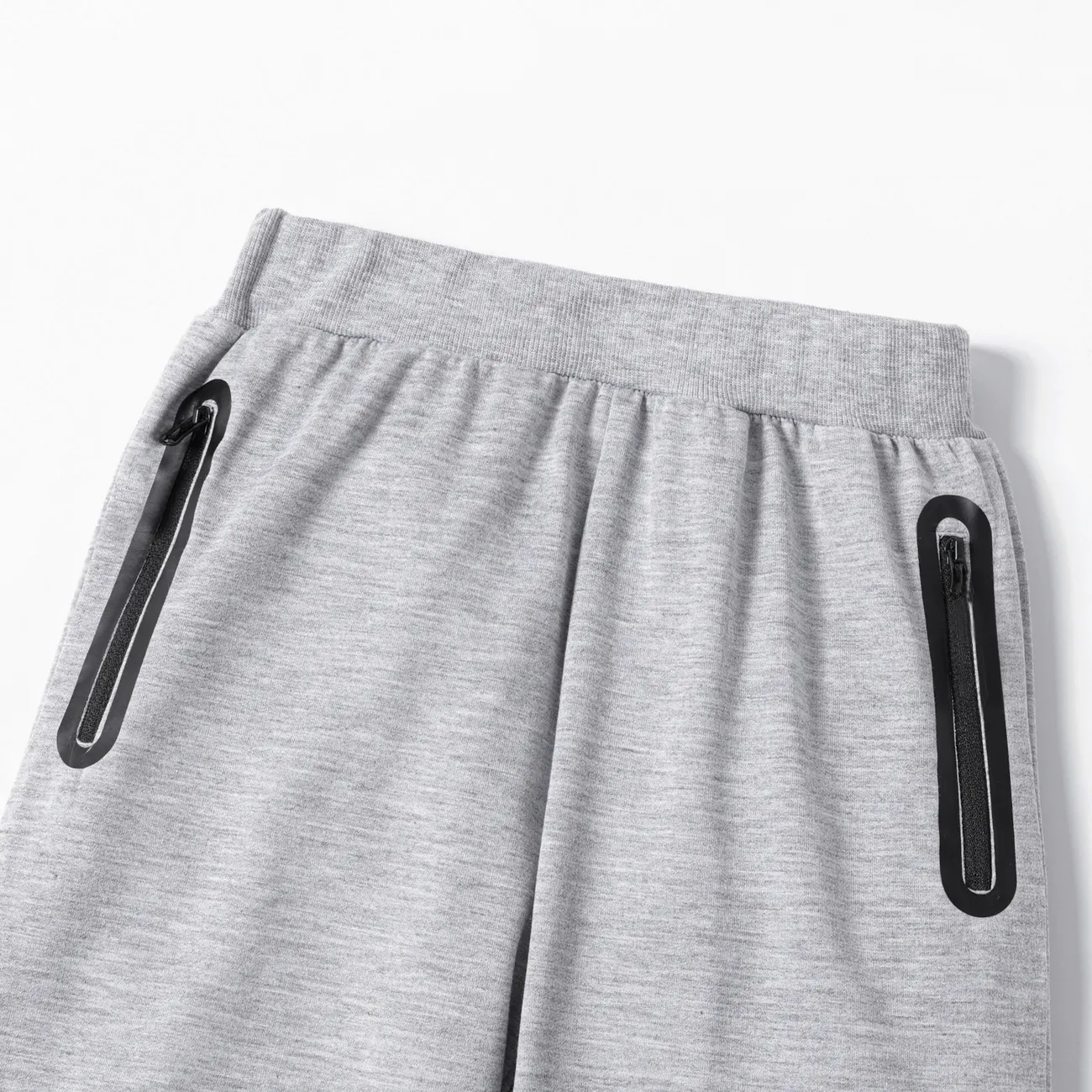 Kid Boy Laser Print Zipper Design Elasticized Pants Grey big image 1