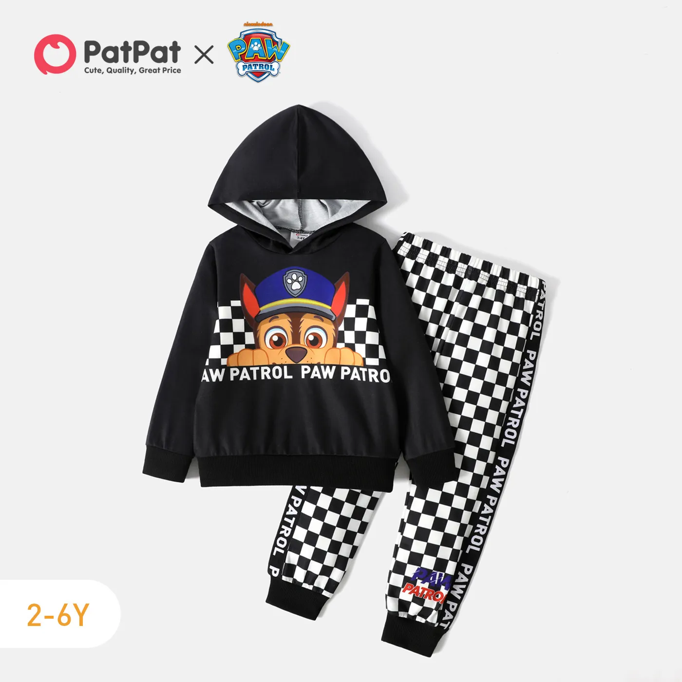 PAW Patrol 2pcs Toddler Boy Plaid Black Hoodie Sweatshirt and Elasticized Pants Set