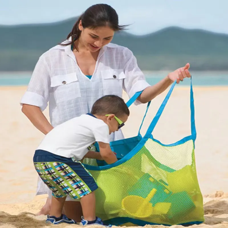 Mesh-Strand-Einkaufstasche weg von Sand und Wasser Faltbarer Strand-Spielzeug-Taschen-Organizer grün big image 1