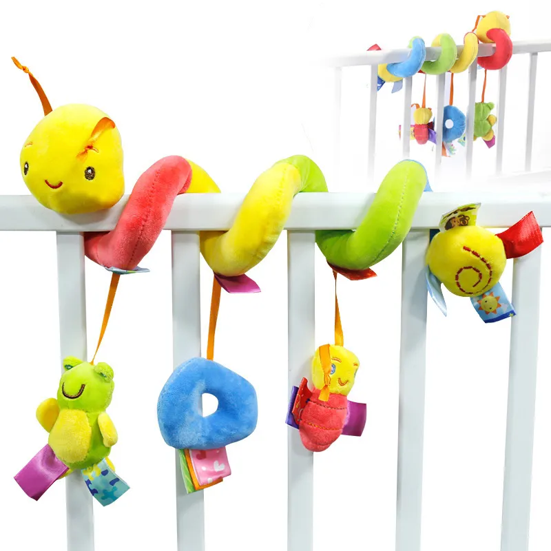 

Baby Infant Stroller Toy Worm Crib Bed Around Cartoon Insect Hanging Spiral Safety Plush Toys for Baby Boys and Girls