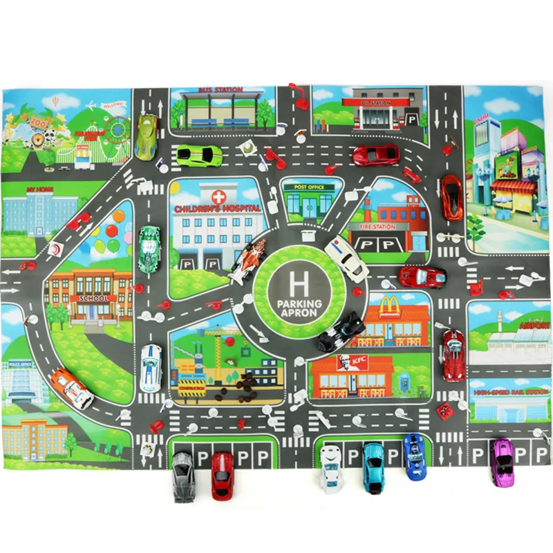 Brinquedos de carro para crianças mapa de estacionamento da cidade sinais de estrada em inglês modelos de carros de brinquedo presentes para meninos meninas Cor-A big image 1