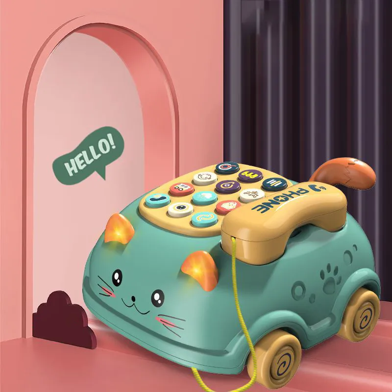 Kids Telephone Toy Early Education Light Music Toy Emulated Montessori Phone Toy Simulated Landline Drag Green