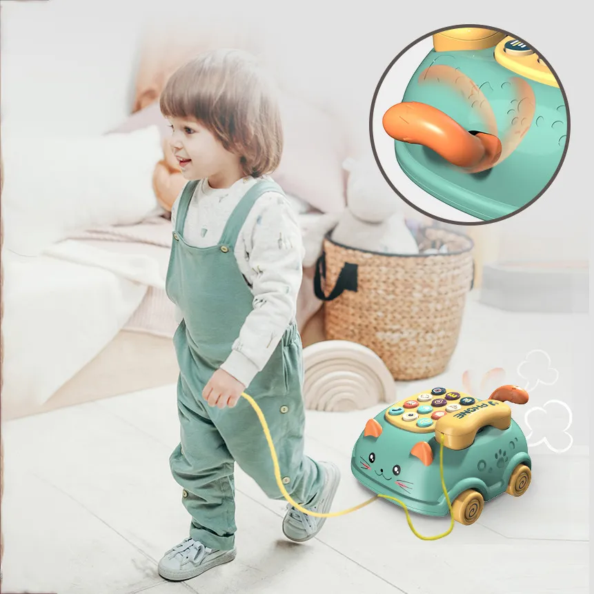 Kids Telephone Toy Early Education Light Music Toy Emulated Montessori Phone Toy Simulated Landline Drag big image 2