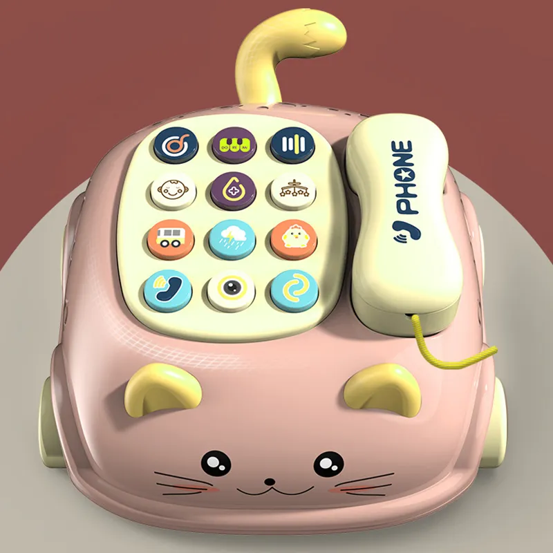 Kids Telephone Toy Early Education Light Music Toy Emulated Montessori Phone Toy Simulated Landline Drag big image 3