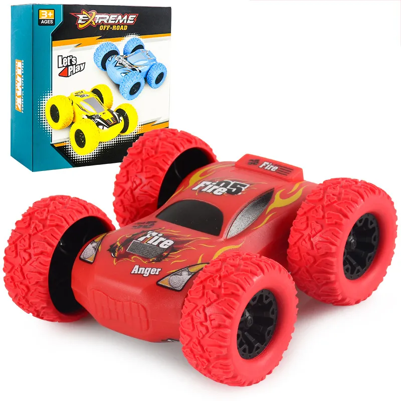 Kids Toy Pull Back Car Double-Sided Friction Powered Flips Inertia Big Tire 4WD Car Off-Road Vehicle