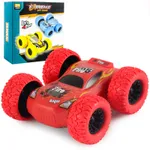 Kids Toy Pull Back Car Double-Sided Friction Powered Flips Inertia Big Tire 4WD Car Off-Road Vehicle Children Toy Gifts Red