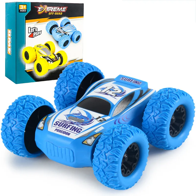 Kids Toy Pull Back Car Double-Sided Friction Powered Flips Inertia Big Tire 4WD Car Off-Road Vehicle Children Toy Gifts