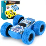 Kids Toy Pull Back Car Double-Sided Friction Powered Flips Inertia Big Tire 4WD Car Off-Road Vehicle Children Toy Gifts Blue