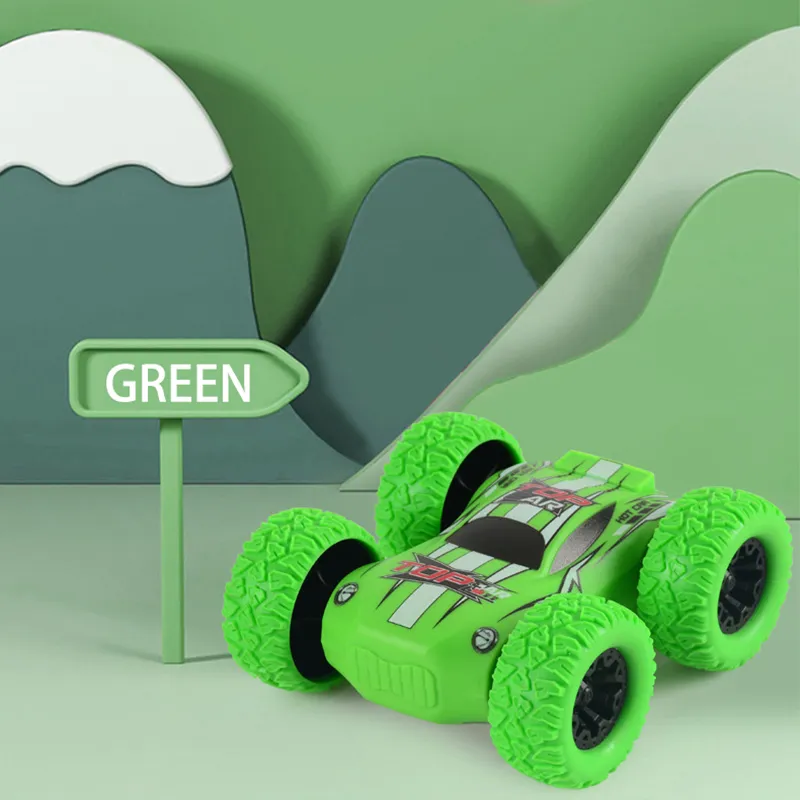 Giocattolo per bambini tirare indietro auto a doppia faccia attrito alimentato capovolge inerzia grande pneumatico 4wd auto fuoristrada giocattolo per bambini regali Verde big image 1