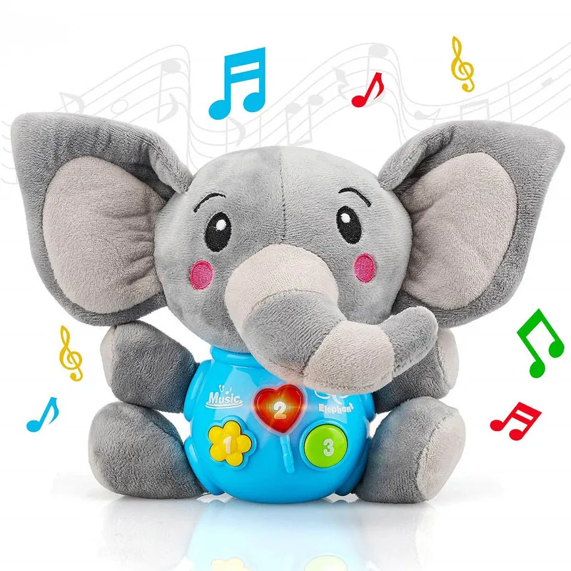 لعبة طفل القطيفة المهدئة آلة الصوت المحشوة على شكل فيل سبات رفاقا مساعدة على النوم للأطفال الرضع اللون الرمادي big image 1