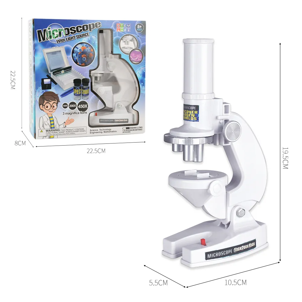 Microscopio para niños hd 100x, 200x, 450x aumento ciencia