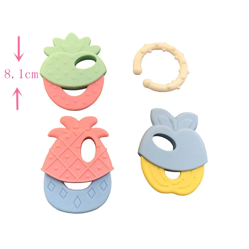 anneau de dentition pour bébé en forme de fruit anneaux de dentition pour bébé avec hochet jouets de dentition pour bébé Rose big image 1