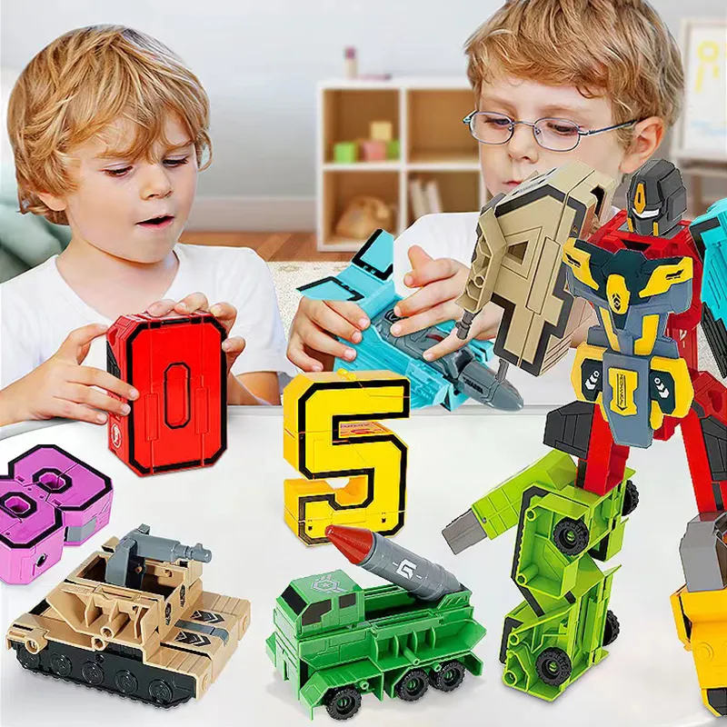 Creative Number Assembling Building Blocks Action Figure Robots Transformation Transportation Car Deform Number Math Toys  big image 1