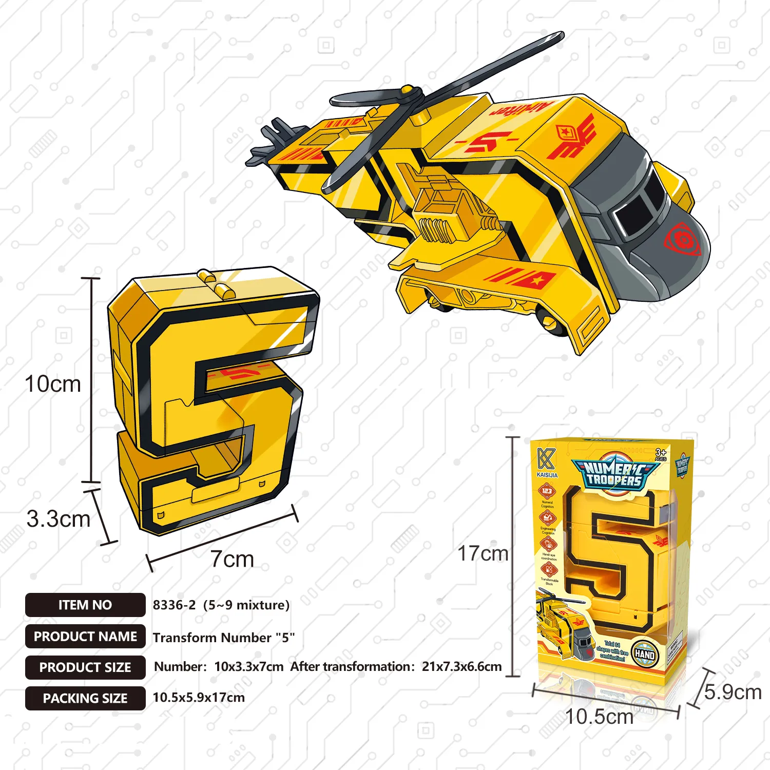 Creative Number Assembling Building Blocks Action Figure Robots Transformation Transportation Car Deform Number Math Toys Yellow