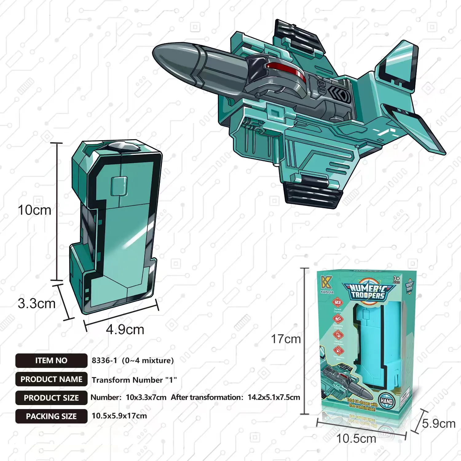 Creative Number Assembling Building Blocks Action Figure Robots Transformation Transportation Car Deform Number Math Toys Mint Green