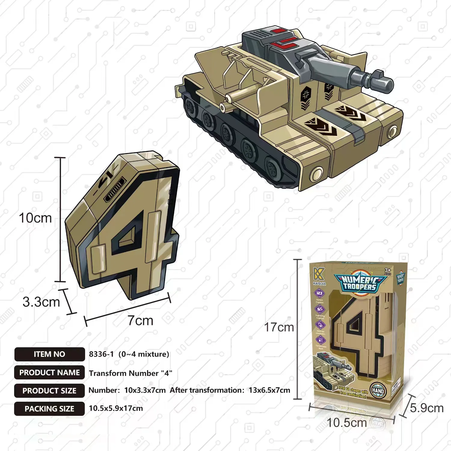 Creative Number Assembling Building Blocks Action Figure Robots Transformation Transportation Car Deform Number Math Toys Khaki