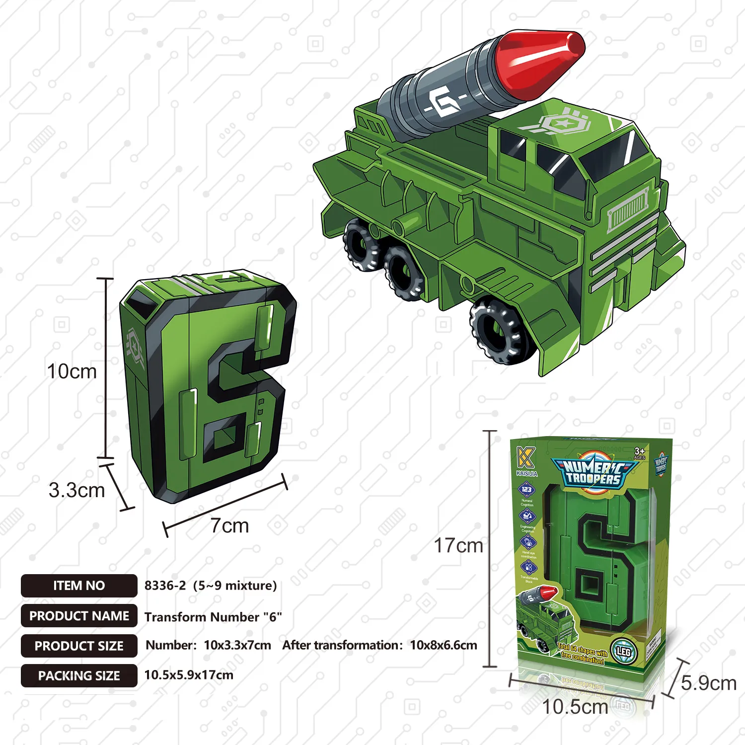 Creative Number Assembling Building Blocks Action Figure Robots Transformation Transportation Car Deform Number Math Toys Dark Green