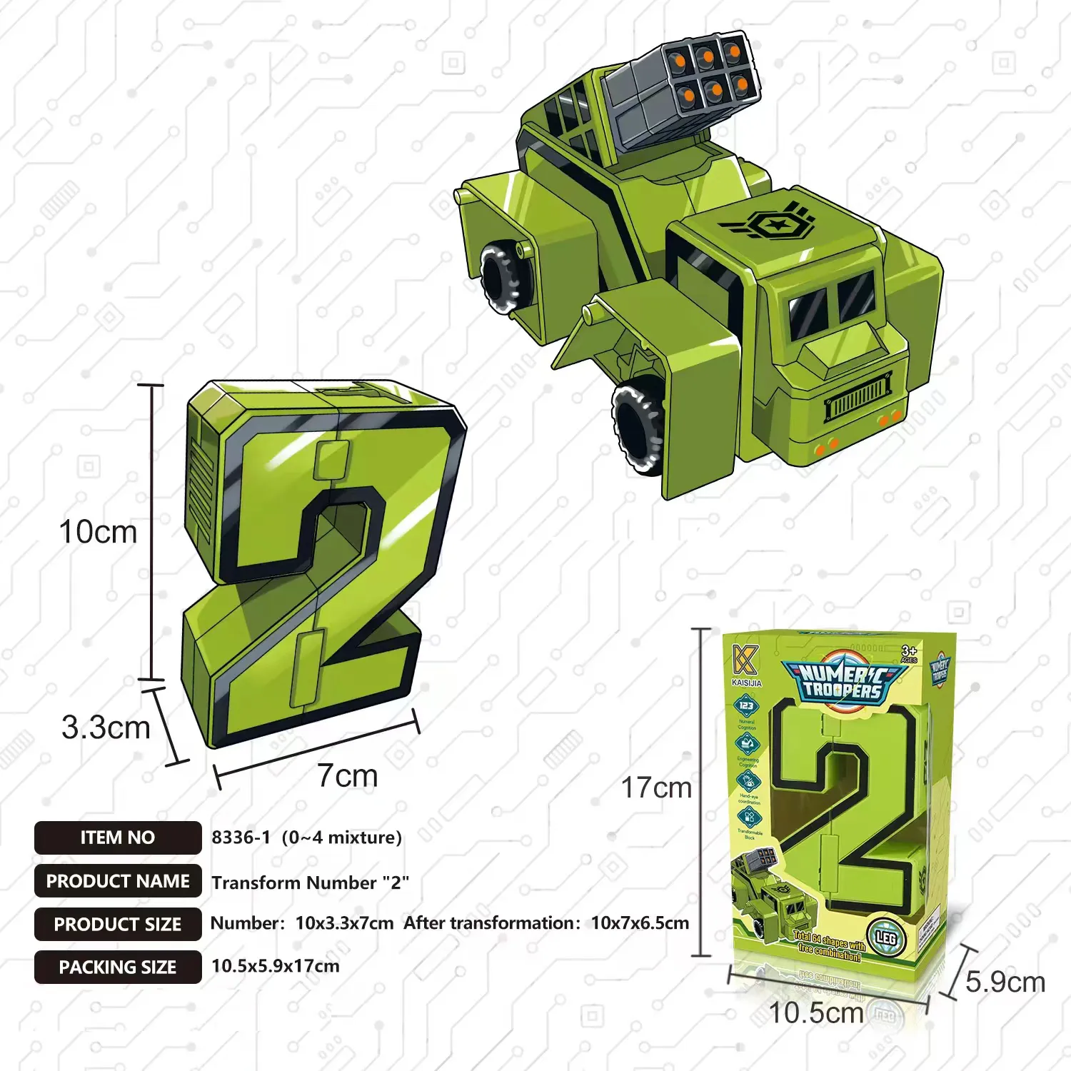 Creative Number Assembling Building Blocks Action Figure Robots Transformation Transportation Car Deform Number Math Toys Green