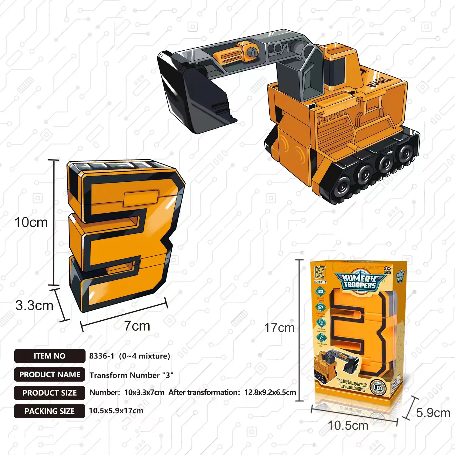 Creative Number Assembling Building Blocks Action Figure Robots Transformation Transportation Car Deform Number Math Toys Orange