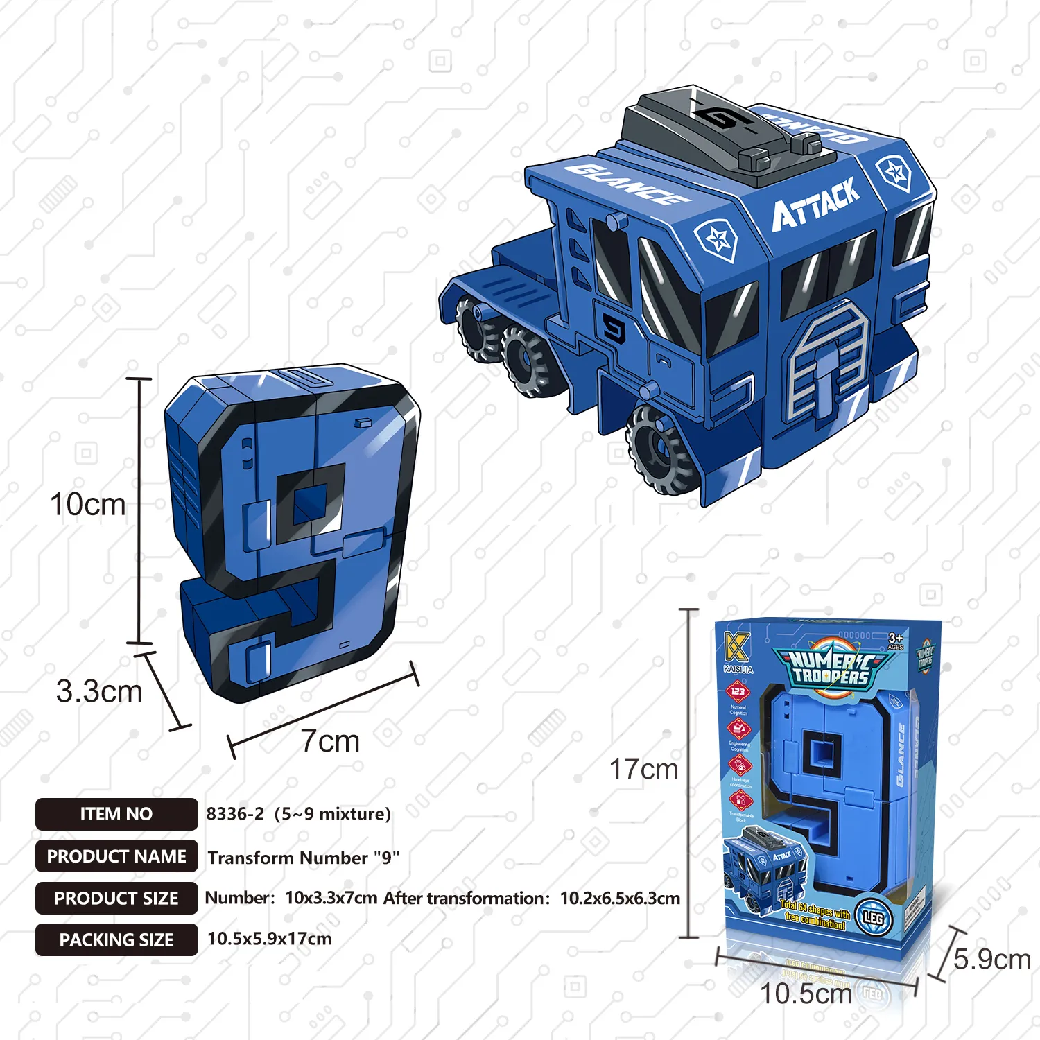 Creative Number Assembling Building Blocks Action Figure Robots Transformation Transportation Car Deform Number Math Toys Blue