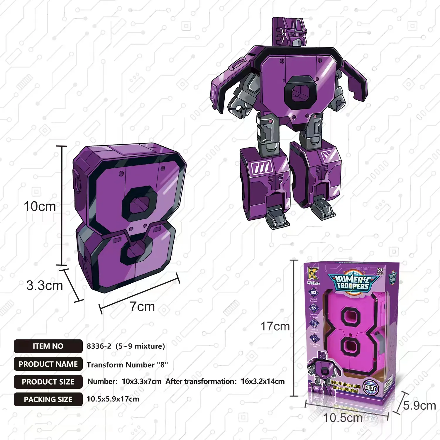 Creative Number Assembling Building Blocks Action Figure Robots Transformation Transportation Car Deform Number Math Toys Lavender
