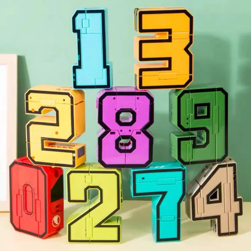 Creative Number Assembling Building Blocks Action Figure Robots Transformation Transportation Car Deform Number Math Toys big image 4