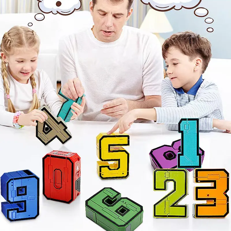 Creative Number Assembling Building Blocks Action Figure Robots Transformation Transportation Car Deform Number Math Toys big image 3