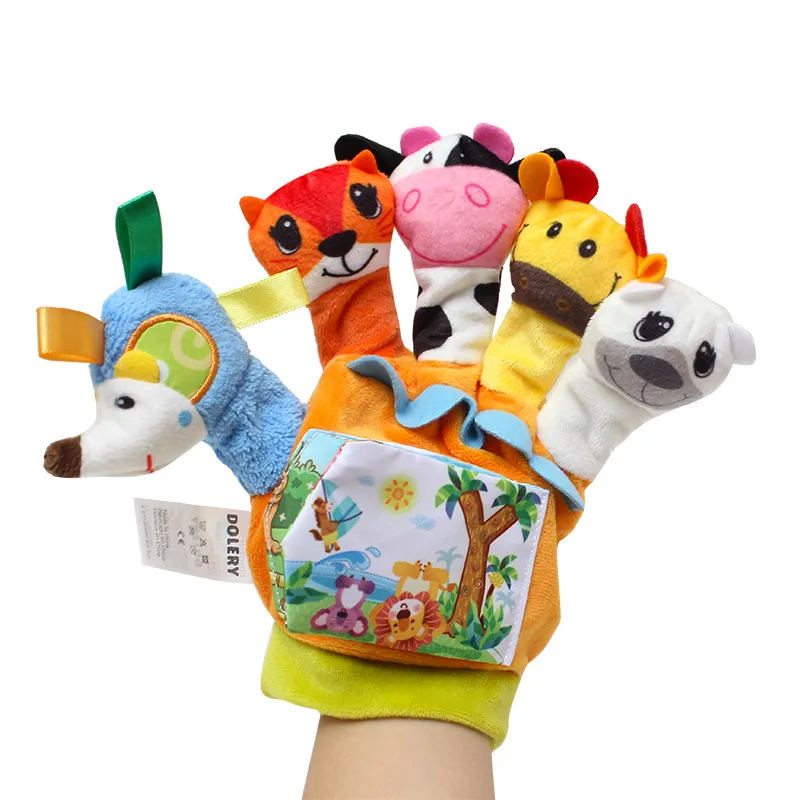 Livro de pano de fantoche de dedo de desenho de bebê com papel de som educação infantil brinquedos interativos pai-filho Laranja